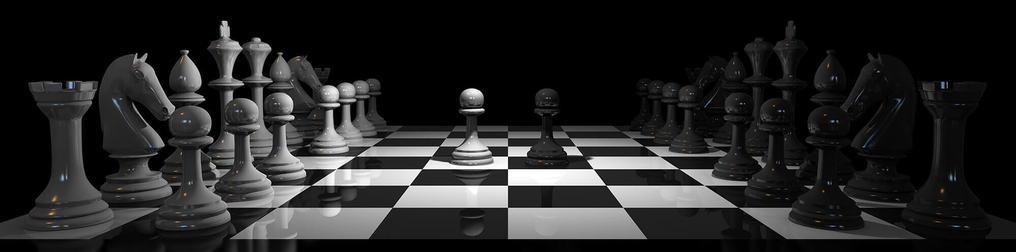 Chessboard with pieces set up for a new game
